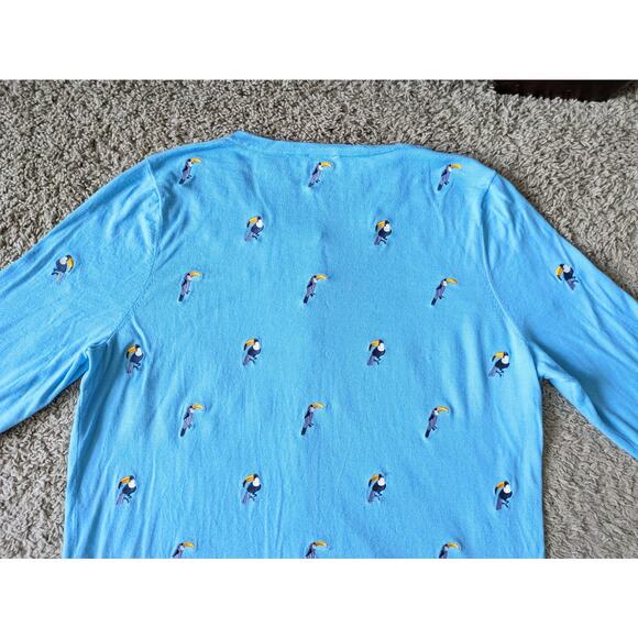 NWOT Talbots Crew Neck Cardigan Womens XL Blue Cotton Embroidered Toucan Coastal - Picture 7 of 7